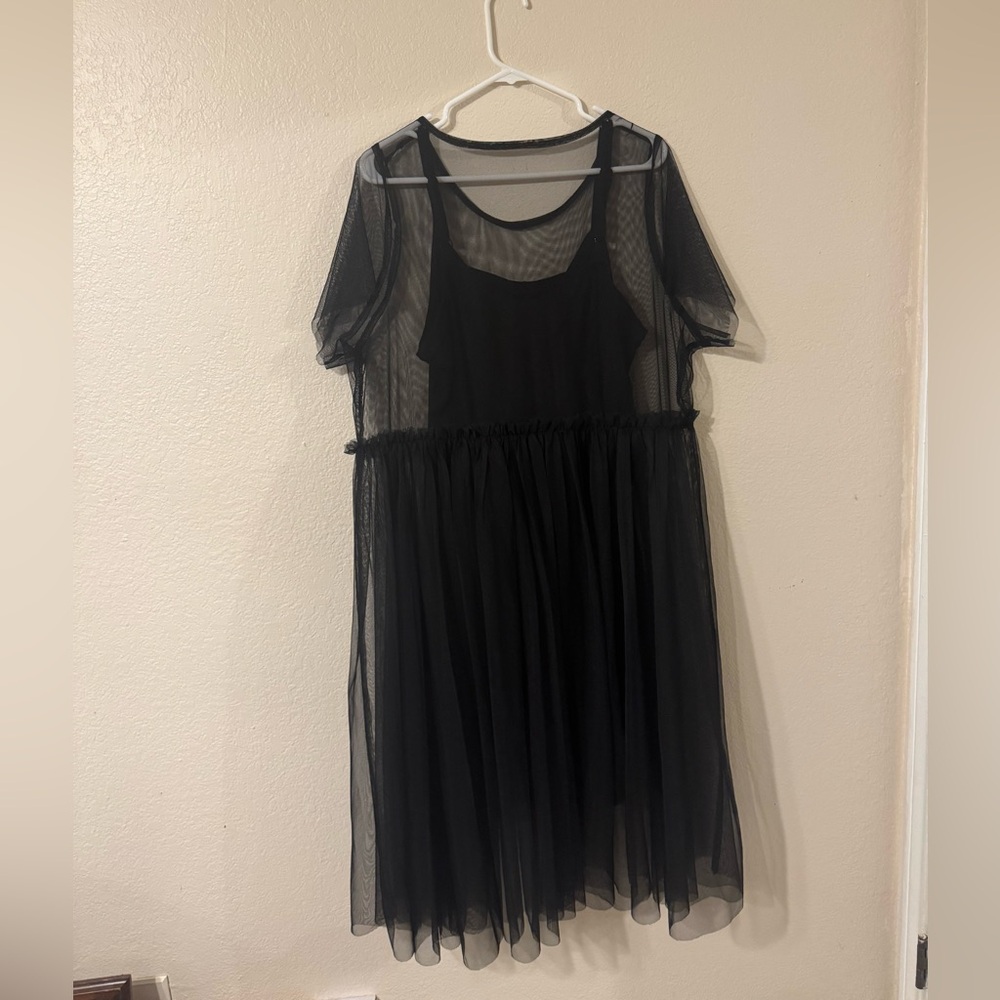 Women's Black Sheer Overlay Dress - Picture 3 of 3